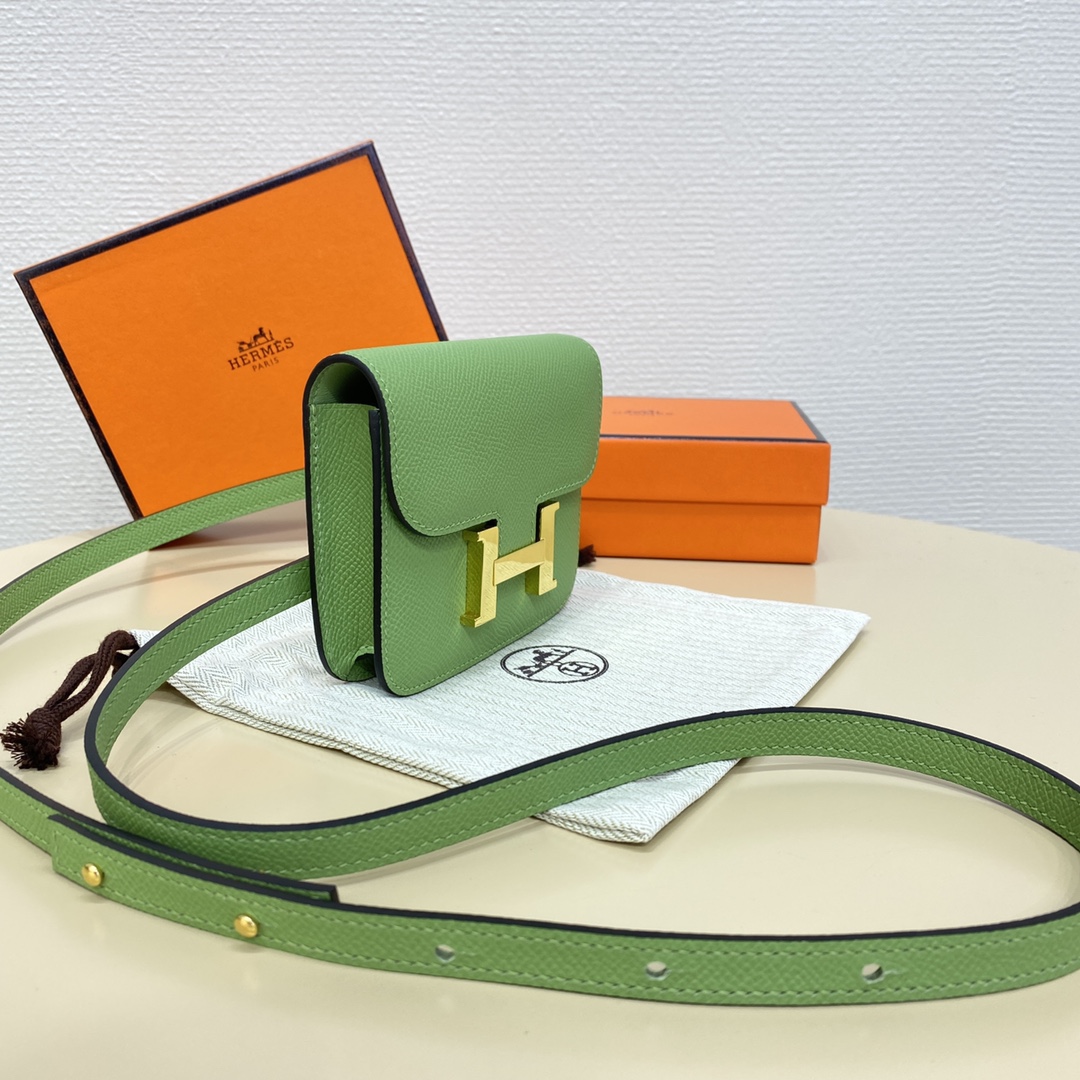 Hermes Constance Slim Wallet Belt Bag In Green Kiwi Epsom Leather